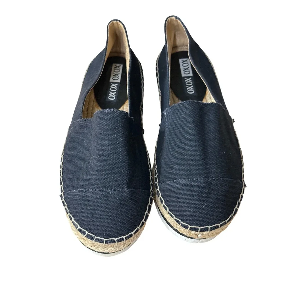 XOXO Laney Women 7.5 M Black Canvas Espadrille Slip On Flat Shoes X0153600‎